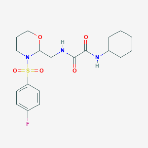 molecular formula C19H26FN3O5S B2655060 N'-cyclohexyl-N-[[3-(4-fluorophenyl)sulfonyl-1,3-oxazinan-2-yl]methyl]oxamide CAS No. 872722-75-3