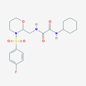 molecular formula C19H26FN3O5S B2655060 N'-cyclohexyl-N-{[3-(4-fluorobenzenesulfonyl)-1,3-oxazinan-2-yl]methyl}ethanediamide CAS No. 872722-75-3