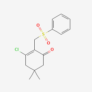molecular formula C15H17ClO3S B2655068 3-Chloro-5,5-dimethyl-2-[(phenylsulfonyl)methyl]-2-cyclohexen-1-one CAS No. 339098-57-6