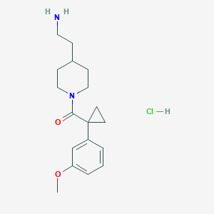 molecular formula C18H27ClN2O2 B2655073 [4-(2-氨基乙基)哌啶-1-基]-[1-(3-甲氧基苯基)环丙基]甲酮；盐酸盐 CAS No. 2418680-72-3