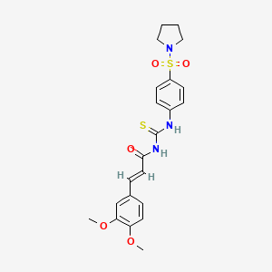 molecular formula C22H25N3O5S2 B2655075 (2E)-3-(3,4-dimethoxyphenyl)-N-{[4-(pyrrolidin-1-ylsulfonyl)phenyl]carbamothioyl}prop-2-enamide CAS No. 648878-33-5