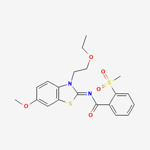 molecular formula C20H22N2O5S2 B2655076 (E)-N-(3-(2-乙氧基乙基)-6-甲氧基苯并[d]噻唑-2(3H)-亚甲基)-2-(甲基磺酰基)苯甲酰胺 CAS No. 896274-53-6