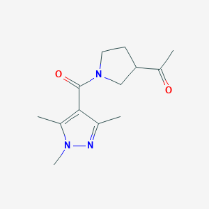 molecular formula C13H19N3O2 B2655089 1-(1-(1,3,5-trimethyl-1H-pyrazole-4-carbonyl)pyrrolidin-3-yl)ethanone CAS No. 2034515-67-6