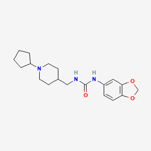 molecular formula C19H27N3O3 B2655092 1-(Benzo[d][1,3]dioxol-5-yl)-3-((1-cyclopentylpiperidin-4-yl)methyl)urea CAS No. 1208378-95-3