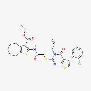 ethyl 2-(2-((3-allyl-5-(2-chlorophenyl)-4-oxo-3,4-dihydrothieno[2,3-d]pyrimidin-2-yl)thio)acetamido)-5,6,7,8-tetrahydro-4H-cyclohepta[b]thiophene-3-carboxylate