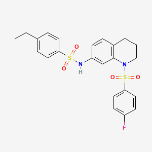 molecular formula C23H23FN2O4S2 B2655113 4-ethyl-N-(1-((4-fluorophenyl)sulfonyl)-1,2,3,4-tetrahydroquinolin-7-yl)benzenesulfonamide CAS No. 946352-35-8