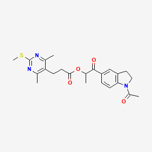 molecular formula C23H27N3O4S B2655120 1-(1-acetyl-2,3-dihydro-1H-indol-5-yl)-1-oxopropan-2-yl 3-[4,6-dimethyl-2-(methylsulfanyl)pyrimidin-5-yl]propanoate CAS No. 1110909-74-4