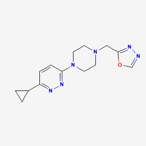 molecular formula C14H18N6O B2655124 2-[[4-(6-Cyclopropylpyridazin-3-yl)piperazin-1-yl]methyl]-1,3,4-oxadiazole CAS No. 2415499-69-1