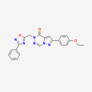 molecular formula C22H18N6O3 B2655128 8-(4-Ethoxyphenyl)-1-((3-phenyl-1,2,4-oxadiazol-5-yl)methyl)pyrazolo[1,5-d][1,2,4]triazinone CAS No. 1215505-18-2