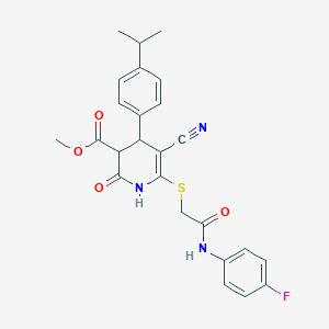 molecular formula C25H24FN3O4S B265513 Methyl 5-cyano-6-({2-[(4-fluorophenyl)amino]-2-oxoethyl}thio)-4-(4-isopropylphenyl)-2-oxo-1,2,3,4-tetrahydropyridine-3-carboxylate 