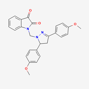 molecular formula C26H23N3O4 B2655132 1-((3,5-bis(4-methoxyphenyl)-4,5-dihydro-1H-pyrazol-1-yl)methyl)indoline-2,3-dione CAS No. 361160-38-5