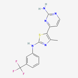 molecular formula C15H12F3N5S B2655136 4-{4-甲基-2-[3-(三氟甲基)苯胺基]-1,3-噻唑-5-基}-2-嘧啶胺 CAS No. 1210258-30-2