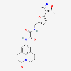 molecular formula C24H24N4O5 B2655141 N-[[5-(3,5-Dimethyl-1,2-oxazol-4-yl)furan-2-yl]methyl]-N'-(2-oxo-1-azatricyclo[7.3.1.05,13]trideca-5,7,9(13)-trien-7-yl)oxamide CAS No. 2415632-10-7