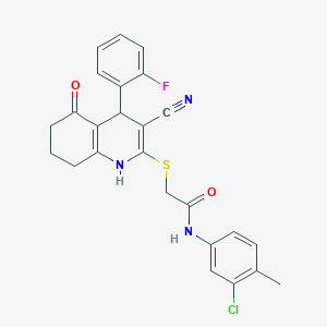 molecular formula C25H21ClFN3O2S B265515 N-(3-chloro-4-methylphenyl)-2-{[3-cyano-4-(2-fluorophenyl)-5-oxo-1,4,5,6,7,8-hexahydro-2-quinolinyl]sulfanyl}acetamide 