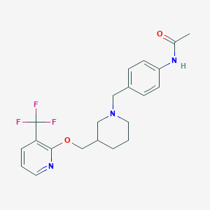 molecular formula C21H24F3N3O2 B2655154 N-[4-[[3-[[3-(Trifluoromethyl)pyridin-2-yl]oxymethyl]piperidin-1-yl]methyl]phenyl]acetamide CAS No. 2380171-04-8