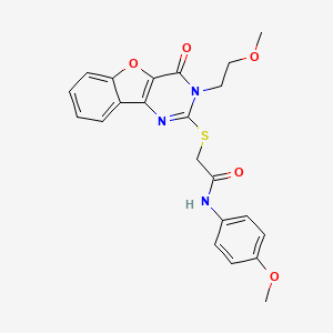 molecular formula C22H21N3O5S B2655161 2-{[3-(2-甲氧基乙基)-4-氧代-3,4-二氢[1]苯并呋喃[3,2-d]嘧啶-2-基]硫代}-N-(4-甲氧基苯基)乙酰胺 CAS No. 866894-71-5