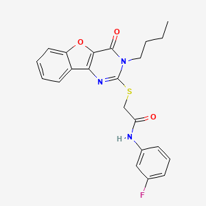 molecular formula C22H20FN3O3S B2655167 2-[(3-丁基-4-氧代-3,4-二氢[1]苯并呋喃[3,2-d]嘧啶-2-基)硫代]-N-(3-氟苯基)乙酰胺 CAS No. 899940-96-6