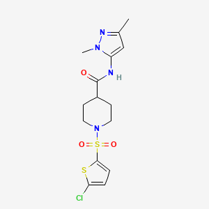 molecular formula C15H19ClN4O3S2 B2655174 1-((5-chlorothiophen-2-yl)sulfonyl)-N-(1,3-dimethyl-1H-pyrazol-5-yl)piperidine-4-carboxamide CAS No. 1020454-31-2