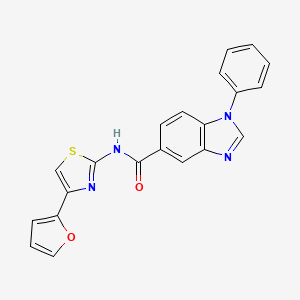 molecular formula C21H14N4O2S B2655175 N-(4-(furan-2-yl)thiazol-2-yl)-1-phenyl-1H-benzo[d]imidazole-5-carboxamide CAS No. 1207016-56-5