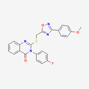 molecular formula C24H17FN4O3S B2655177 3-(4-fluorophenyl)-2-(((3-(4-methoxyphenyl)-1,2,4-oxadiazol-5-yl)methyl)thio)quinazolin-4(3H)-one CAS No. 2034284-61-0