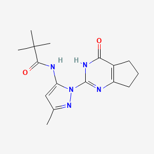 molecular formula C16H21N5O2 B2655183 N-(3-methyl-1-(4-oxo-4,5,6,7-tetrahydro-3H-cyclopenta[d]pyrimidin-2-yl)-1H-pyrazol-5-yl)pivalamide CAS No. 1003799-18-5