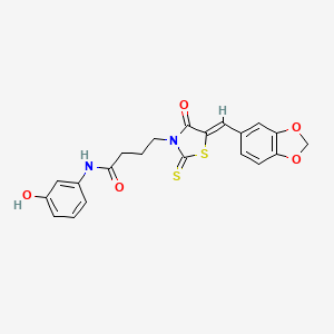 (Z)-4-(5-(benzo[d][1,3]dioxol-5-ylmethylene)-4-oxo-2-thioxothiazolidin-3-yl)-N-(3-hydroxyphenyl)butanamide