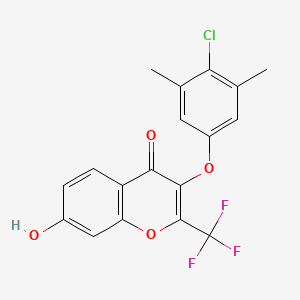 molecular formula C18H12ClF3O4 B2655218 3-(4-Chloro-3,5-dimethylphenoxy)-7-hydroxy-2-(trifluoromethyl)chromen-4-one CAS No. 685555-26-4