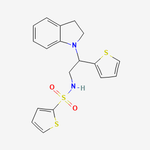 molecular formula C18H18N2O2S3 B2655219 N-(2-(吲哚啉-1-基)-2-(噻吩-2-基)乙基)噻吩-2-磺酰胺 CAS No. 898423-91-1