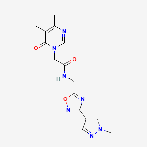 molecular formula C15H17N7O3 B2655226 2-(4,5-dimethyl-6-oxopyrimidin-1(6H)-yl)-N-((3-(1-methyl-1H-pyrazol-4-yl)-1,2,4-oxadiazol-5-yl)methyl)acetamide CAS No. 2034559-82-3