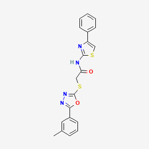 molecular formula C20H16N4O2S2 B2655229 N-(4-phenylthiazol-2-yl)-2-((5-(m-tolyl)-1,3,4-oxadiazol-2-yl)thio)acetamide CAS No. 850936-77-5