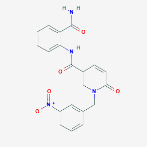 molecular formula C20H16N4O5 B2655235 N-(2-carbamoylphenyl)-1-[(3-nitrophenyl)methyl]-6-oxopyridine-3-carboxamide CAS No. 942010-10-8