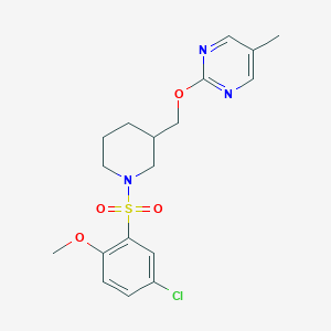 molecular formula C18H22ClN3O4S B2655238 2-[[1-(5-Chloro-2-methoxyphenyl)sulfonylpiperidin-3-yl]methoxy]-5-methylpyrimidine CAS No. 2380068-04-0
