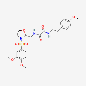 molecular formula C23H29N3O8S B2655250 N1-((3-((3,4-二甲氧基苯基)磺酰基)恶唑烷-2-基)甲基)-N2-(4-甲氧基苯乙基)草酰胺 CAS No. 868983-27-1