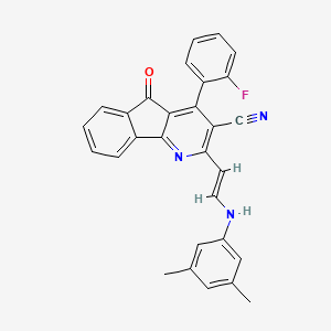 molecular formula C29H20FN3O B2655263 2-[(E)-2-(3,5-dimethylanilino)ethenyl]-4-(2-fluorophenyl)-5-oxoindeno[1,2-b]pyridine-3-carbonitrile CAS No. 866132-12-9