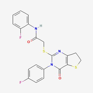 molecular formula C20H15F2N3O2S2 B2655272 N-(2-fluorophenyl)-2-((3-(4-fluorophenyl)-4-oxo-3,4,6,7-tetrahydrothieno[3,2-d]pyrimidin-2-yl)thio)acetamide CAS No. 686773-08-0