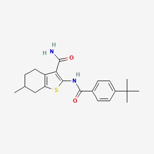 molecular formula C21H26N2O2S B2655291 2-(4-(叔丁基)苯甲酰胺)-6-甲基-4,5,6,7-四氢苯并[b]噻吩-3-甲酰胺 CAS No. 302950-11-4