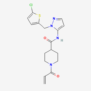 molecular formula C17H19ClN4O2S B2655293 N-[2-[(5-Chlorothiophen-2-yl)methyl]pyrazol-3-yl]-1-prop-2-enoylpiperidine-4-carboxamide CAS No. 2361827-56-5
