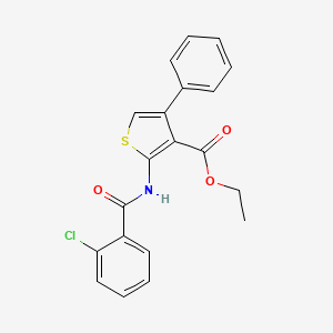 molecular formula C20H16ClNO3S B2655308 Ethyl 2-{[(2-chlorophenyl)carbonyl]amino}-4-phenylthiophene-3-carboxylate CAS No. 331760-72-6