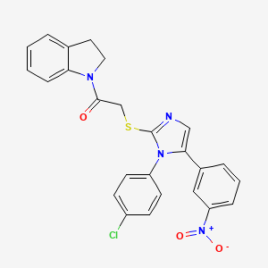 molecular formula C25H19ClN4O3S B2655399 2-((1-(4-chlorophenyl)-5-(3-nitrophenyl)-1H-imidazol-2-yl)thio)-1-(indolin-1-yl)ethanone CAS No. 1226428-91-6