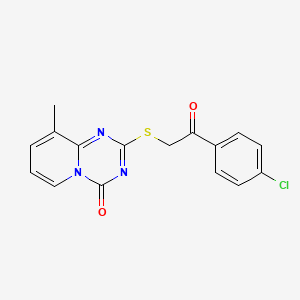 molecular formula C16H12ClN3O2S B2655410 2-[2-(4-Chlorophenyl)-2-oxoethyl]sulfanyl-9-methylpyrido[1,2-a][1,3,5]triazin-4-one CAS No. 896348-01-9