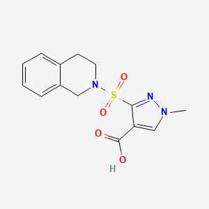 molecular formula C14H15N3O4S B2655411 3-(3,4-dihydroisoquinolin-2(1H)-ylsulfonyl)-1-methyl-1H-pyrazole-4-carboxylic acid CAS No. 1358356-73-6