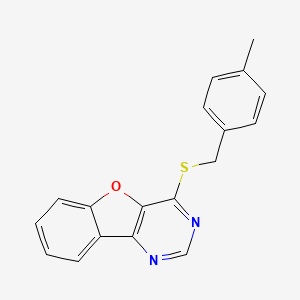molecular formula C18H14N2OS B2655414 4-((4-Methylbenzyl)thio)benzofuro[3,2-d]pyrimidine CAS No. 846592-14-1