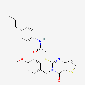 molecular formula C26H27N3O3S2 B2655423 N-(4-butylphenyl)-2-{[3-(4-methoxybenzyl)-4-oxo-3,4-dihydrothieno[3,2-d]pyrimidin-2-yl]sulfanyl}acetamide CAS No. 1252820-32-8