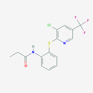 molecular formula C15H12ClF3N2OS B2655437 N-(2-{[3-氯-5-(三氟甲基)-2-吡啶基]硫代}苯基)丙酰胺 CAS No. 338407-17-3