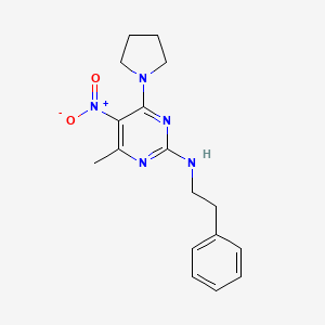 molecular formula C17H21N5O2 B2655481 4-methyl-5-nitro-N-phenethyl-6-(pyrrolidin-1-yl)pyrimidin-2-amine CAS No. 1203347-75-4