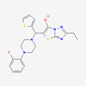 molecular formula C21H22FN5OS2 B2655485 2-乙基-5-((4-(2-氟苯基)哌嗪-1-基)(噻吩-2-基)甲基)噻唑并[3,2-b][1,2,4]三唑-6-醇 CAS No. 886914-76-7