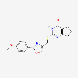 molecular formula C19H19N3O3S B2655494 2-(((2-(4-methoxyphenyl)-5-methyloxazol-4-yl)methyl)thio)-6,7-dihydro-3H-cyclopenta[d]pyrimidin-4(5H)-one CAS No. 902446-46-2