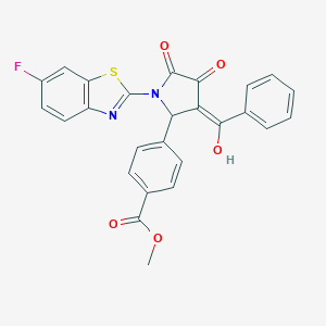 molecular formula C26H17FN2O5S B265550 methyl 4-{(3E)-1-(6-fluoro-1,3-benzothiazol-2-yl)-3-[hydroxy(phenyl)methylidene]-4,5-dioxopyrrolidin-2-yl}benzoate 