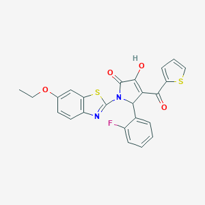 molecular formula C24H17FN2O4S2 B265551 1-(6-ethoxy-1,3-benzothiazol-2-yl)-5-(2-fluorophenyl)-3-hydroxy-4-(2-thienylcarbonyl)-1,5-dihydro-2H-pyrrol-2-one 