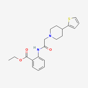 molecular formula C20H24N2O3S B2655512 Ethyl 2-(2-(4-(thiophen-2-yl)piperidin-1-yl)acetamido)benzoate CAS No. 1396873-66-7